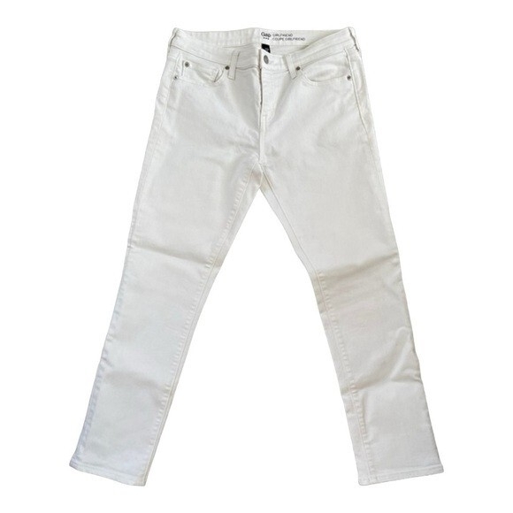 GAP White Girlfriend Jeans Sz 8/29R Cotton Blend Mid Rise Stretch 27" Inseam EXC - Picture 2 of 6